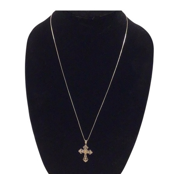 Sterling Silver Filigree Cross Pendant Necklace - Picture 3 of 3